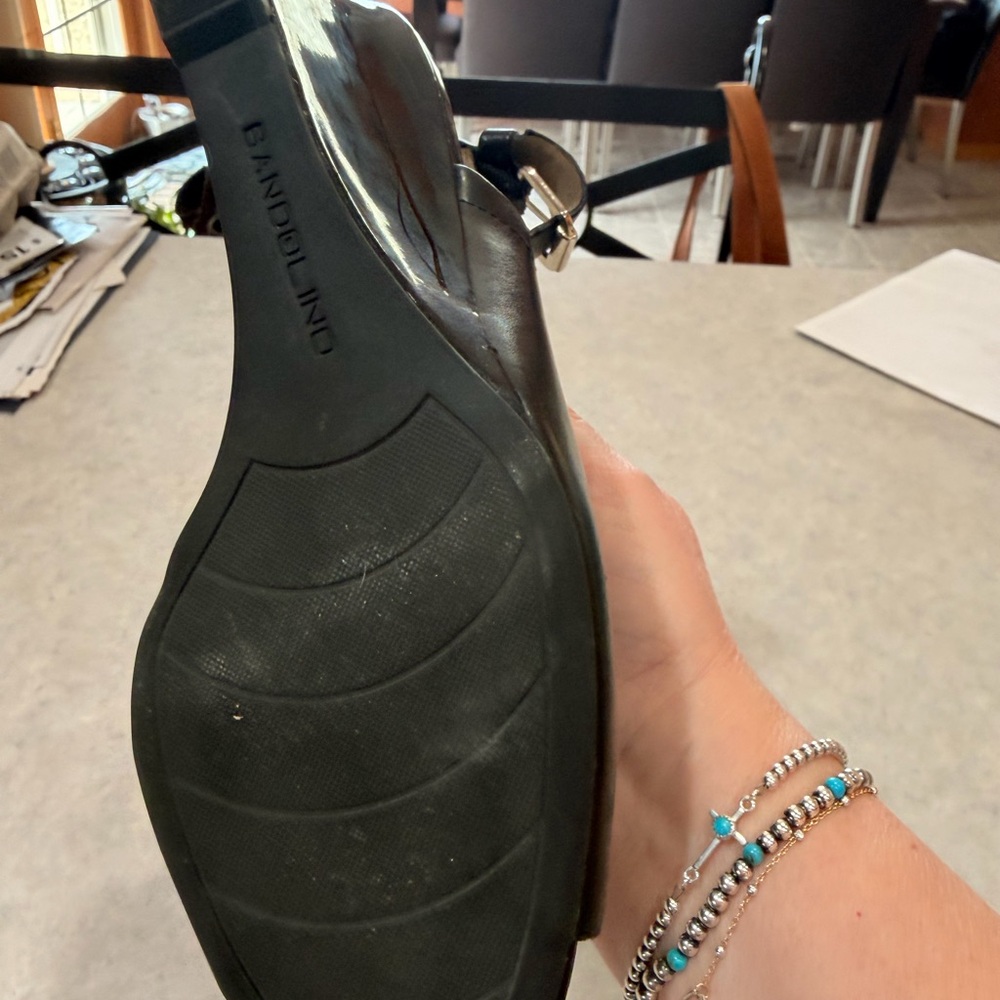 Bandolino Black Peep-Toe Slingback Wedge Mules - Picture 4 of 5